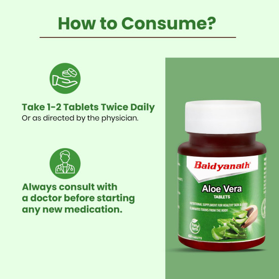 Baidyanath Aloe Vera 60 Tablets | Nutritional Supplement For Healthy Skin And Liver | Eliminates Toxins And Boosts Immune System (Pack of 1)