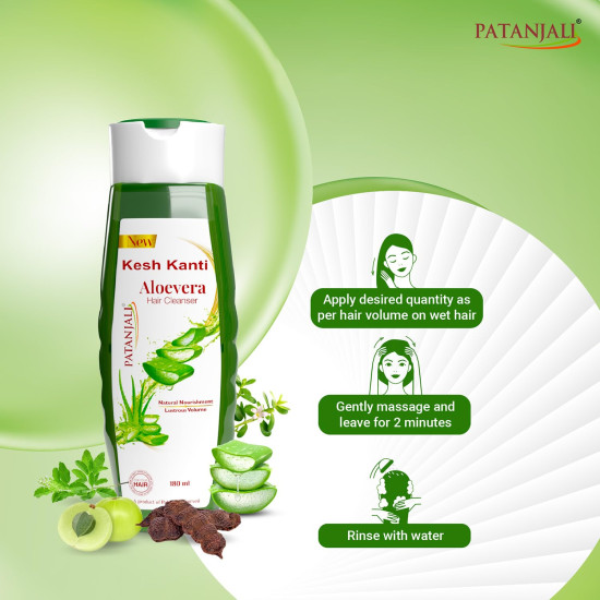 Patanjali Kesh Kanti Aloevera Hair Cleanser 180ML, Natural Nourishing Shampoo, Herbal Care for Healthy Hair, Scalp Cleansers for Men and Women, For All Types