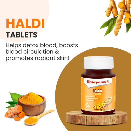 Baidyanath Turmeric Tablets with Natural Haldi Extract (60TB) Pack of 1 - Helps Boost Immunity, Blood Cleansing, Skin Problems, Strengthen Digestion