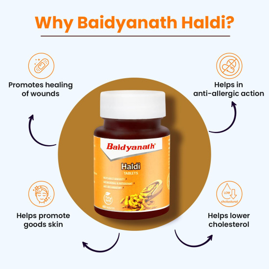 Baidyanath Turmeric Tablets with Natural Haldi Extract (60TB) Pack of 1 - Helps Boost Immunity, Blood Cleansing, Skin Problems, Strengthen Digestion