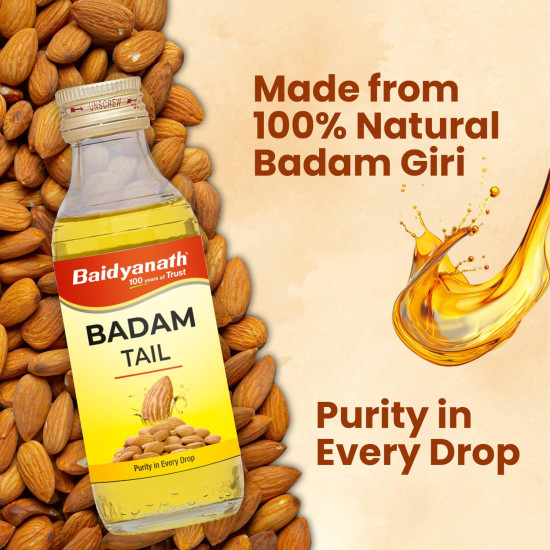Baidyanath Badam Tail-100ml, Rich in Vitamin-E | Sweet Almond Oil for Healthy Hair & Glowing Skin | Helps & Improve Digestion | Naturally Sourced From Almonds (Pack of 1)