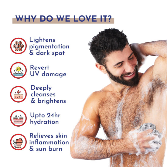 Mannlich De-Tan & Detox Body Wash (300 ml) | 2% Kojic Acid Body Wash for Pigmentation, Tan Removal, Deep Cleansing & Brightening with Multivitamin