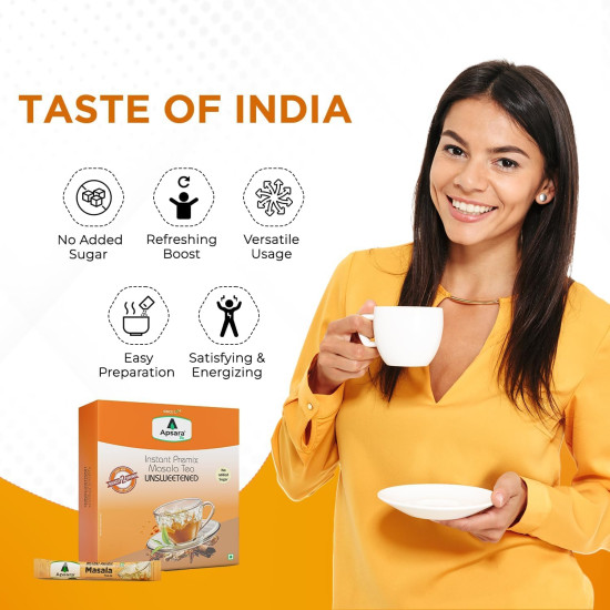 APSARA Instant Tea Premix Unsweetened Masala Tea 36 Sachets|Ready To Drink Tea With No Added Sugar|Enriched with Ginger, Cardamom, Pepper and Indain Spices, Sugar Free Masala Chai, 432 gram