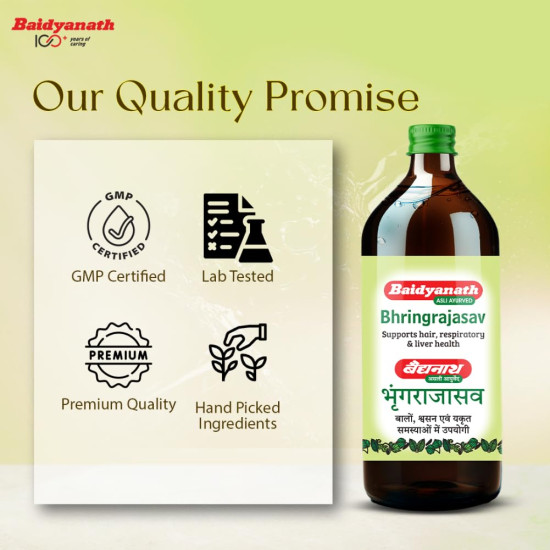 Baidyanath Bhringrajasav Syrup | The Ultimate Ayurvedic Solution for Respiratory Health, Liver Support, and Blood Purification | Helps in Hairfall & Premature Greying | 450 Ml