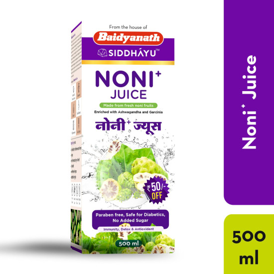 Baidyanath Asli Ayurved Noni+ Juice - 500 ml | Natural Health Tonic | Enriched With Ashwagandha And Garcinia | Immune Booster & Antioxidant | Detox & Energy Enhancer