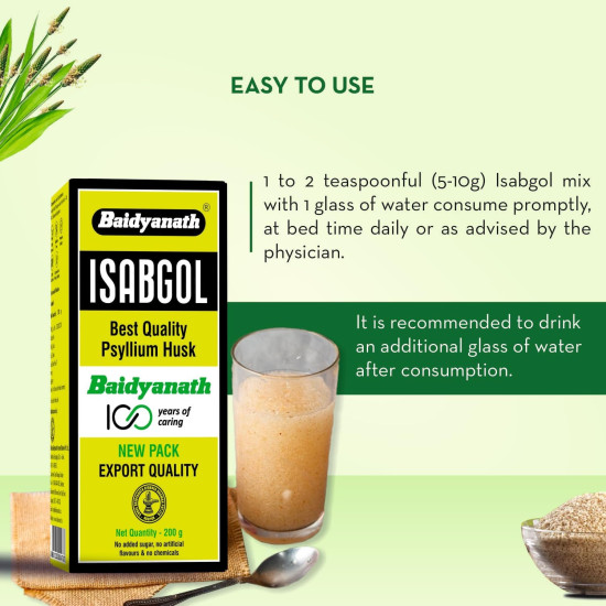 Baidyanath Asli Ayurved Isabgol - Psyllium Husk Powder 200 gm | Boosts Digestion | Constipation Relief Naturally | Rich Source Of Dietary Fiber Supplement (200gm (Pack of 2))