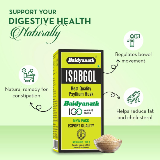 Baidyanath Asli Ayurved Isabgol - Psyllium Husk Powder 100gm | Boosts Digestion | Constipation Relief Naturally | Rich Source Of Dietary Fiber Supplement ((Pack Of 1-100gm))