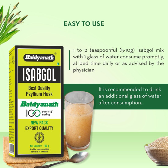 Baidyanath Asli Ayurved Isabgol - Psyllium Husk Powder 100gm | Boosts Digestion | Constipation Relief Naturally | Rich Source Of Dietary Fiber Supplement ((Pack Of 1-100gm))