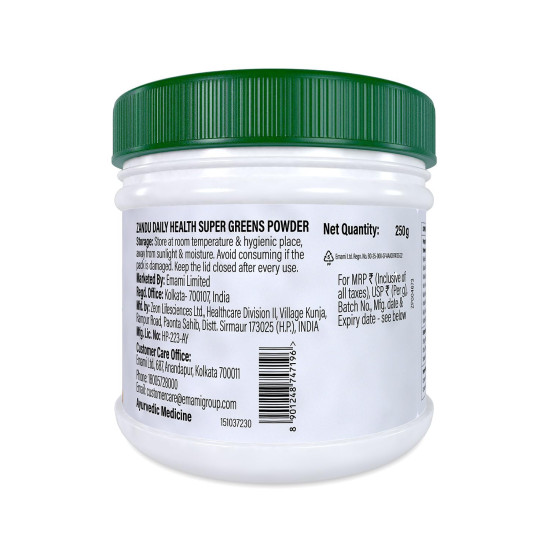 Zandu Daily Health Super Greens (250g): India’s 1st Ayurvedic Blend to Meet your Daily Nutritional Needs | 100% Natural | Contains Green Veggies, Herbs, Fruits, and Grains | Scientifically Proven