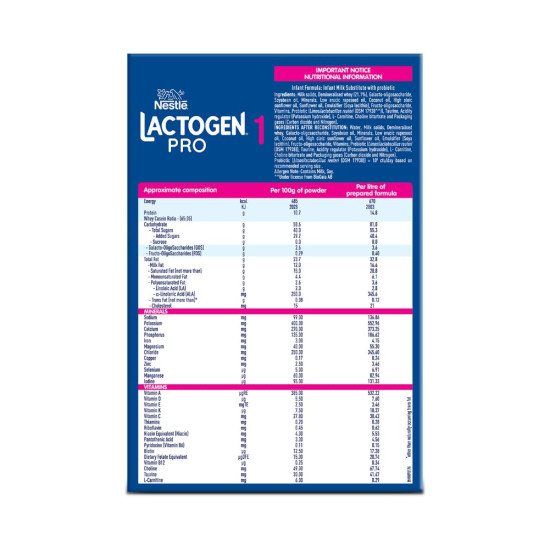 Lactogen Pro 1 Powder, 1.2Kg Pack, 0-6 Months, Infant Formula With Probiotic And Prebiotics