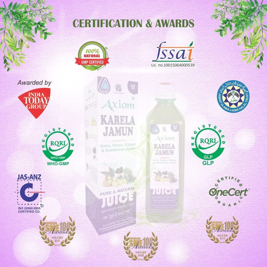 Axiom Karela Jamun Juice | Helps to Control Blood Sugar Level | Cholestrol Care Juice | Diavetic Care | Enriched with Pure and Natural Karela & Jamun Herbs | 1Ltr (Pack of 3)