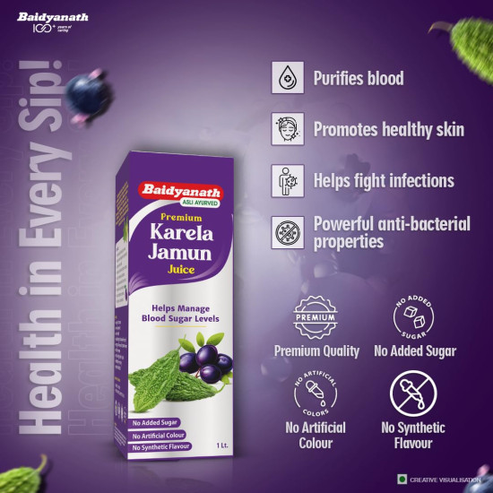Baidyanath Premium Karela Jamun Juice - 1L | Supports Healthy Blood Sugar Levels Naturally |