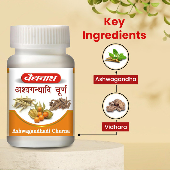 Baidyanath Ashwagandhadi Churna - 120 GM | Helps Boost Strength 100% Natural | Stamina & Energy | Stress Relief | Made with Pure Ayurvedic Ingredients for Anxiety & Stress Relief