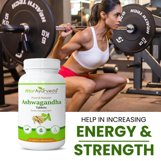 Attar Ayurveda Ashwagandha tablet (500mg) - 60 tablets | General Wellness | Stress Relief | Improves Strength and Energy | Pure and Natural