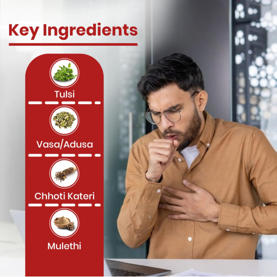 Baidyanath Kasamrit Sugar Free Herbal and Ayurvedic Cough Syrup, Non-Drowsy Formula, with Goodness of Tulsi, Mulethi, Pippal, Chhoti Kateri and 9 other Essential Herbs | 200 Ml