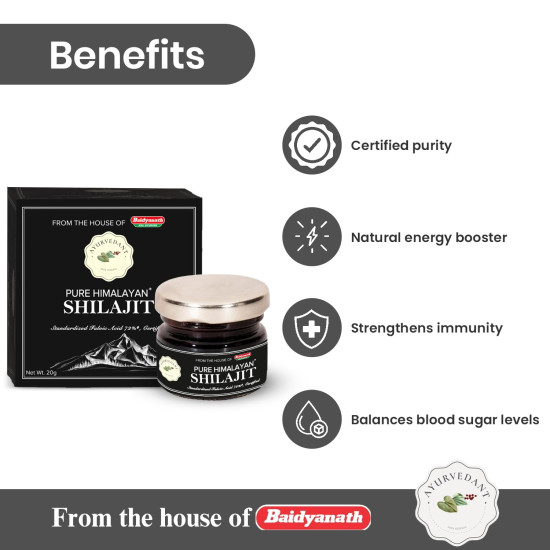 Baidyanath Ayurvedant Pure Himalayan Shilajit Resin, 20g - Standardized and Certified for Purity | Helps in boosting Stamina