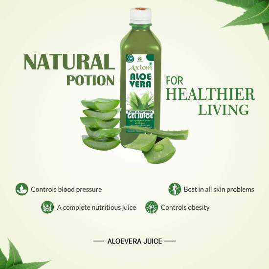 Axiom Ayurveda Aloevera Juice -1L (Pack Of 2) | Rejuvenates Skin and Hair | Natural tonic for Immunity Boost | Helpful For Liver & Digestive Health | Supprts Detoxifies Body