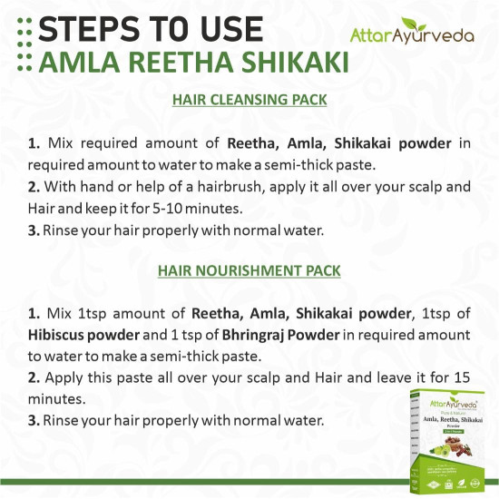 Attar Ayurveda Amla, Reetha, Shikakai powder for Hair growth | Natural Hair cleanser | 100% Pure and Natural | No-SLS, No-Paraben