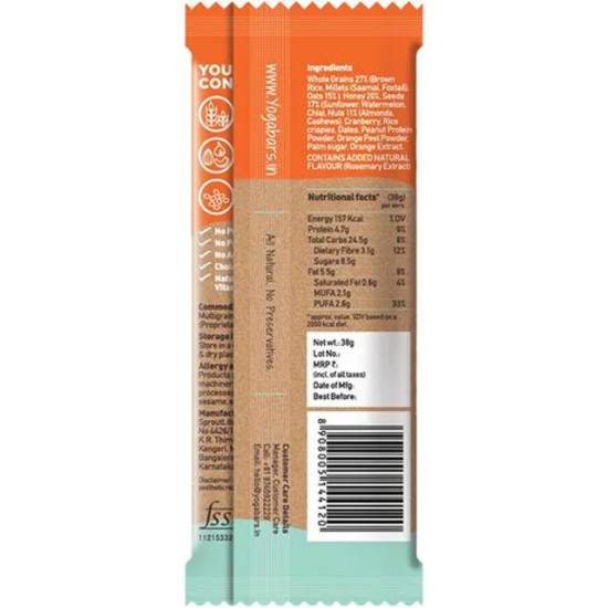 Yoga Bar Multigrain Energy Bar - Orange Cashew, High Protein & Fibre