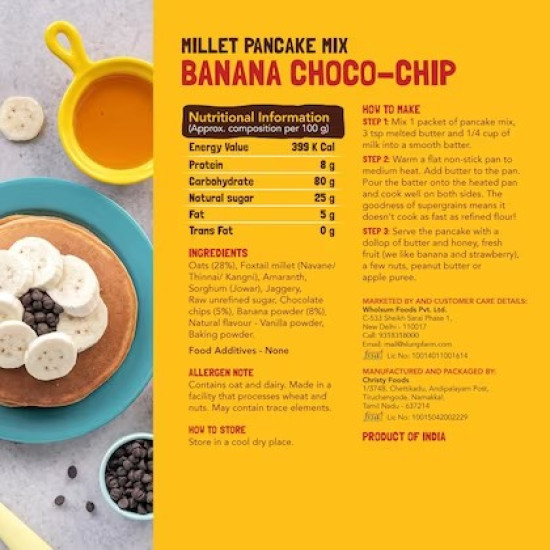 Slurrp Farm No Maida Instant Pancake Mix-Banana Choo, 50g - Healthy Breakfast Option