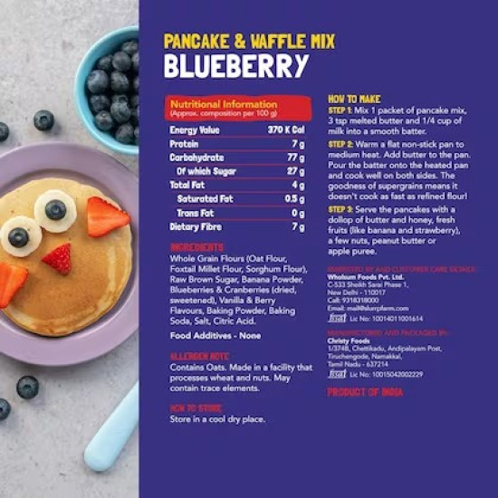 Slurrp Farm No Maida Instant Pancake Mix - Blueberry, Healthy Breakfast