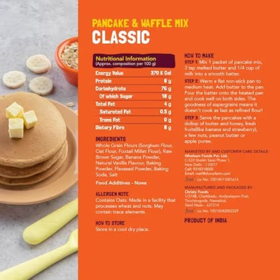 Slurrp Farm No Maida Instant Pancake Mix-Classic, 50g - Healthy & Tasty