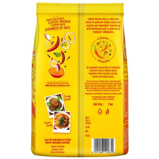 Saffola Masala Oats - Classic Masala, Fibre Rich, Healthy Snack, 500g