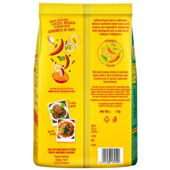 Saffola Masala Oats - Tasty Evening Snack, Fibre Rich, Veggie Twist, 1 kg