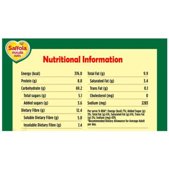Saffola Masala Oats - Tasty Evening Snack, Fibre Rich, Veggie Twist, 1 kg