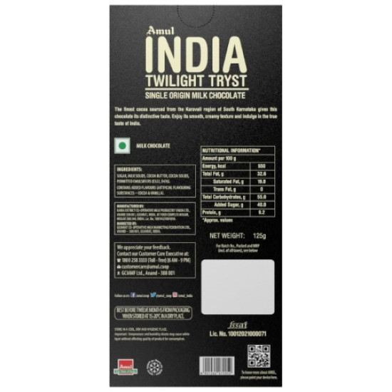 Amul India Single Origin Milk Chocolate 125 G - Premium Delight