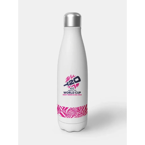 ICC Men's T20 WC-24 White and Pink Printed Stainless Steel Bottle - Stylish Sports Accessory