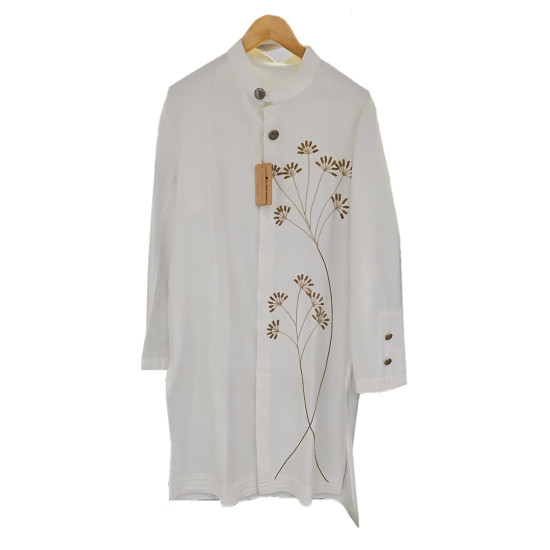 Men's Creamy White Printed Designer Floral Kurta Set - Perfect for Weddings & Functions