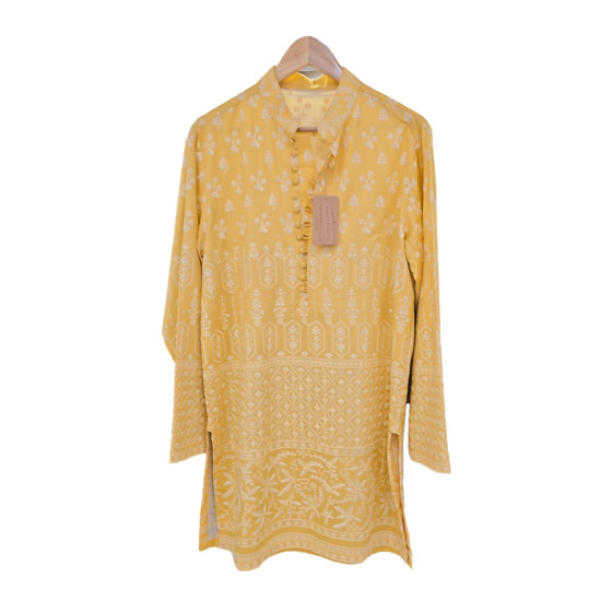 Customized Men's Yellow White Printed Designer Kurta Set - Perfect for Weddings and Functions