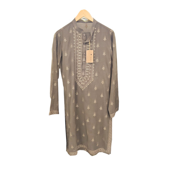 Customized Men's Light Tan Printed Designer Kurta Set - Perfect for Weddings