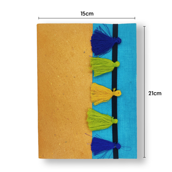 NeuOrigin Handmade Paper Notebook - Yellow and Blue with Tassels and Bookmark NeuOrigin Handmade Paper Notebook - Yellow and Blue with Tassels and Bookmark