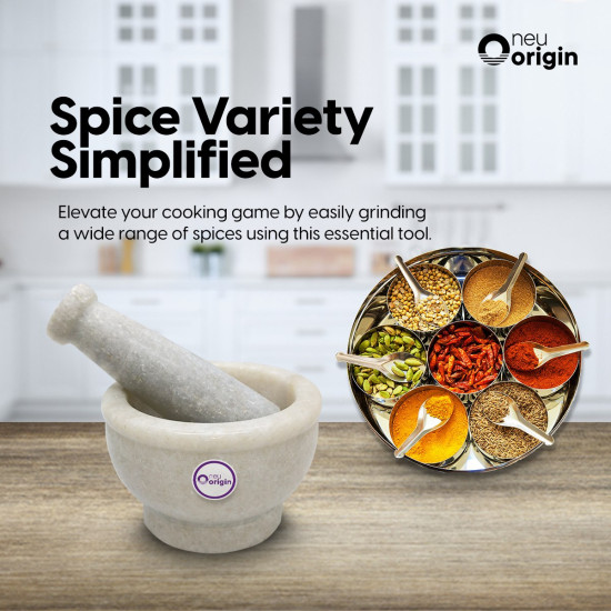 NeuOrigin Marble Mortar and Pestle Set - Premium Stone Grinder for Kitchen