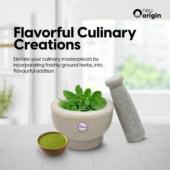 NeuOrigin Marble Mortar and Pestle Set - Premium Stone Grinder for Kitchen