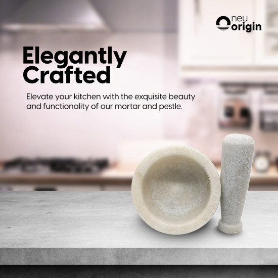 NeuOrigin Marble Mortar and Pestle Set - Premium Stone Grinder for Kitchen