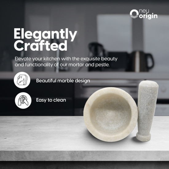 NeuOrigin Marble Mortar and Pestle Set - Premium Stone Grinder for Kitchen