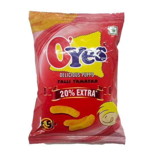 O'Yes Delicious Puffs Tangy Tamatar Flavour - Irresistibly Crunchy Snack O'Yes Delicious Puffs Tangy Tamatar Flavour - Irresistibly Crunchy Snack